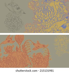 Vector set of postcard size with floral backgrounds 