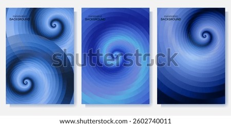 Vector set of poster backgrounds with abstract spiral circles.Minimalist cover template with bright perspective of geometric shapes in motion. Perfect design for social media. Vector images.