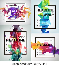 Vector set of Poster, Banner, Flyer, Cover, Brochure faceted Templates design. Modern crystal 3d shapes with text space and square