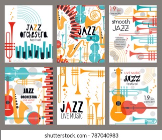 Vector Set Poster For The Jazz Festival With Music Instruments. Perfect For Music Events, Jazz Concerts.