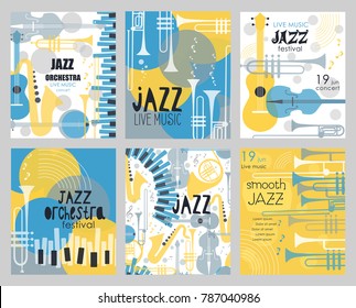 Cartel vectorial del festival de jazz con instrumentos musicales. Perfecto para eventos musicales, conciertos de jazz.