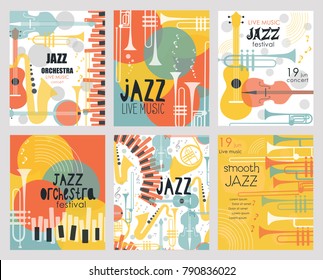 Vector set poster for the jazz festival with music instruments. Perfect for music events, jazz concerts.