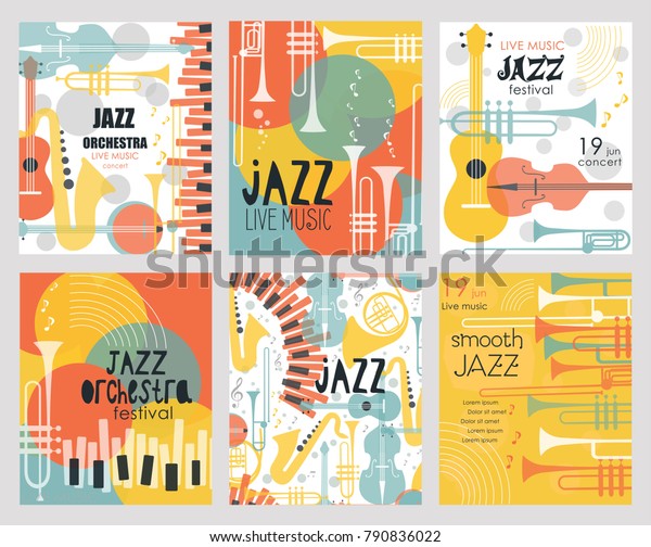Vector set poster for\
the jazz festival with music instruments. Perfect for music events,\
jazz concerts.