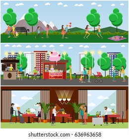 Vector set of posters, banners with people in love. Loving young couples, happy family couples flat style design elements.
