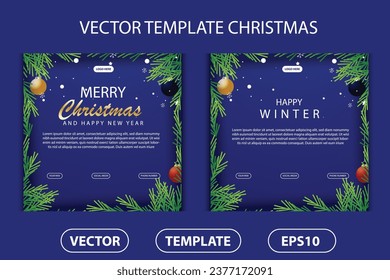 Vector set of posters, banners, social media posts merry Christmas and new year with winter ornament design templates