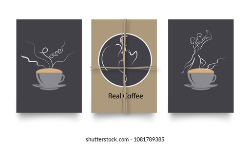 Vector set of posters in coffee style. Vintage or retro templates for flyers, invitations, restaurant or café menu design.  Editable vector illustration EPS 10