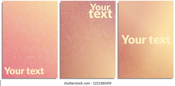 Vector set of posters, covers with manual pattern of curved lines, geometric various patterns in the technique of doodles and zenart, continuous, monophonic on a soft color, purple and pink background