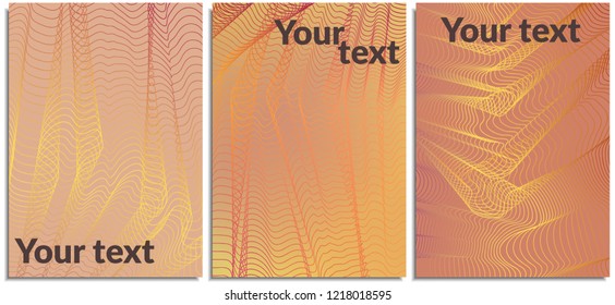 Vector set of posters with curved lines turning into each other, resembling cloth. Modern style, suitable for the cover of a folder for business, background, postcards, printing, covers for stationery