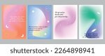 Vector set of posters. Minimal layout with bright gradient blur. Cute posters with geometric shapes. Modern design of invitations, wallpapers for social networks, posters, banners, flyers.
