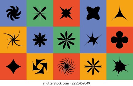 Vector set posters or prints with geometric shapes. Brutalist design, futuristic composition