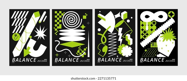 carteles o impresiones de conjuntos vectoriales con formas geométricas. diseño brutalista, composición futurista