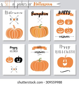 Vector set of posters with pumpkins for Halloween