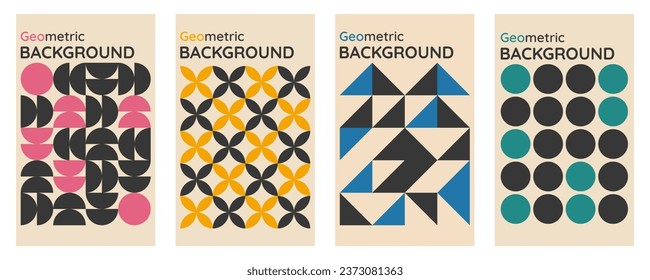 Vector set of postmodern vertical poster.Abstract geometric backgrounds. Vector illustration