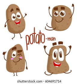 Vector set of potato characters. Emotions. Isolated on white background. Stickers.