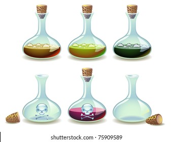 Vector set of potions and empty vials