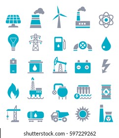 Vector Set of Power Energy Industry Flat Icons