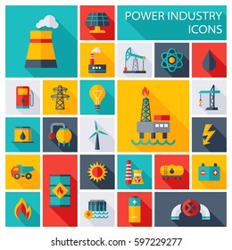 Vector Set of Power Energy Industry Flat Icons