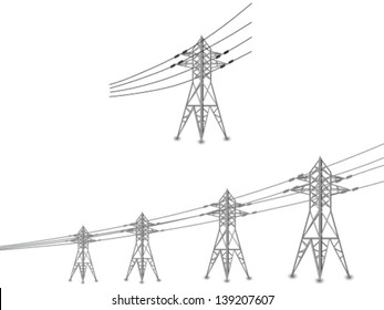 Vector set of power lines and electric pylons illustration