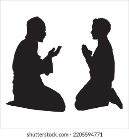 Vector Set Praying People Silhouettes Illustration Stock Vector