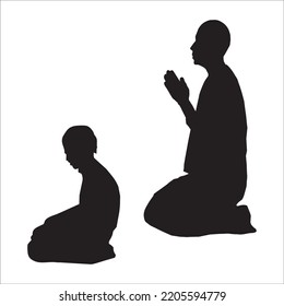 Vector Set Praying People Silhouettes Illustration Stock Vector