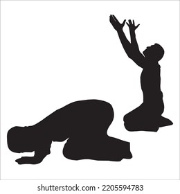 Vector Set Of Praying People Silhouettes Illustration Isolated On White Background