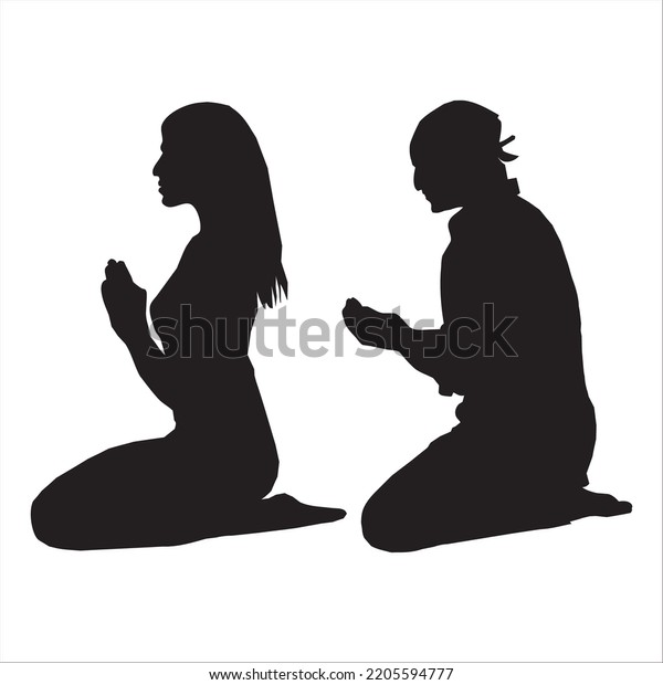 Vector Set Praying People Silhouettes Illustration Stock Vector