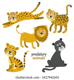 Vector set of predatory animals. Isolated elements for stickers, cards, invites and posters