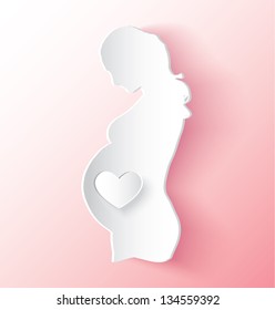 Vector Set: Pregnant Woman with Heart Sticker thats Peeling