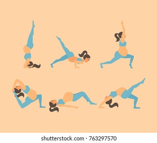 Vector set of pregnant women doing yoga