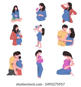 Vector set of pregnant women illustration stock illustration