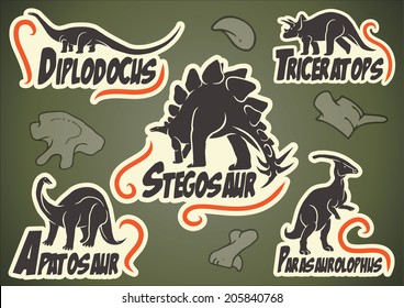 Vector set of prehistoric dinosaur animal labels