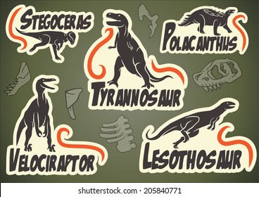 Vector set of prehistoric dinosaur animal labels