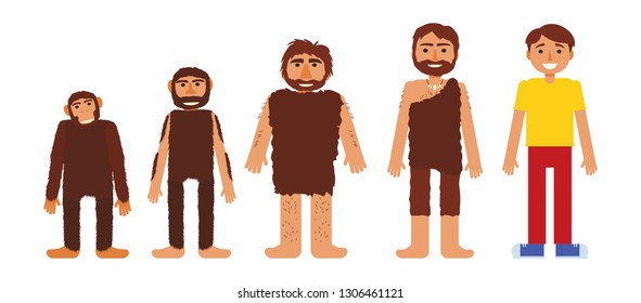 Vector set with prehistoric people. For for teaching aid, animation, explayner, infographics. Isolated on white background