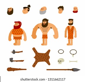 Vector set with prehistoric people. For teaching aid, animation, explainer, infographics.
Isolated on white background