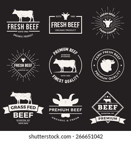 vector set of premium beef labels, badges and design elements  with grunge textures.