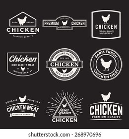 vector set of premium chicken meat labels, badges and design elements with grunge textures