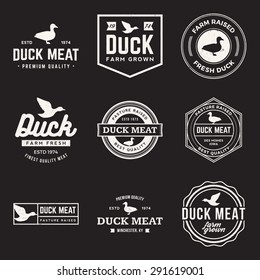 vector set of premium duck meat labels, badges and design elements with grunge textures
