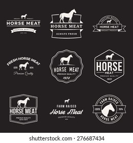 vector set of premium horse meat labels, badges and design elements with grunge textures