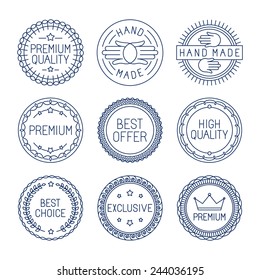 Vector set of premium labels and badges in line style - handmade, best choice and high quality