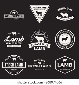vector set of premium lamb labels, badges and design elements with grunge textures