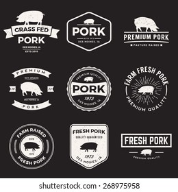 vector set of premium pork labels, badges and design elements with grunge textures