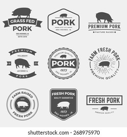 vector set of premium pork labels, badges and design elements