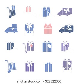 Vector set of  present colorful icons. Gift, present, delivery color icons-isolated on white background.