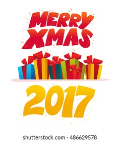 Vector set of present and gift boxes isolated on white background. Happy New Year, Merry Christmas, xmas decoration design element. Good for congratulation card, banner, leaflet, flayer. Cartoon style
