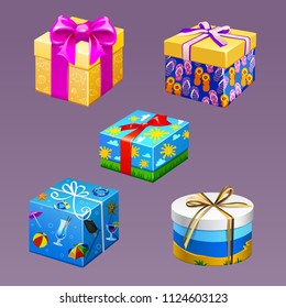 vector set of presents box Christmas gift packaging colored paper bows birthday Christmas