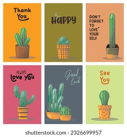 vector set printable cactus card illustration 