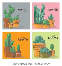 vector set printable cactus card illustration 