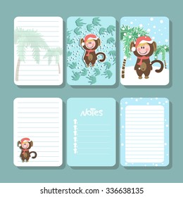 Vector set of printable cards, stickers and tags with inscriptions. Monkey. Palma. Eastern horoscope.
