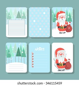 Vector set of printable cards, stickers and tags with inscriptions and floral motifs with Santa
