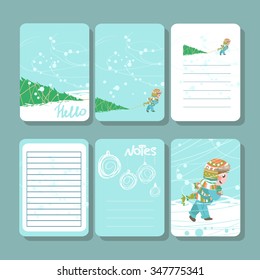 Vector set of printable note cards, stickers and tags with inscriptions and floral drawings